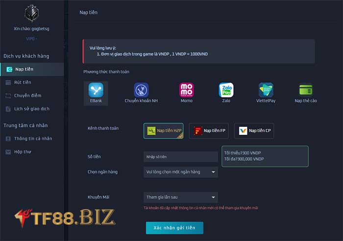 Link vào tf88 nạp tiền nhanh chóng