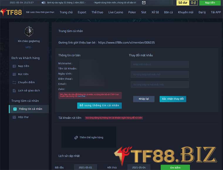 Rút Tiền TF88